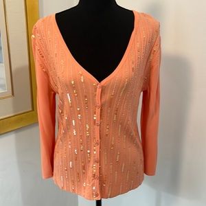Peach color button up sweater cardigan, Sequence and beads decorating front, PL